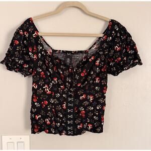 Thorn and Fable Mushroom Print Corset Blouse Top Cottagecore Fairy Milkmaid Sz L